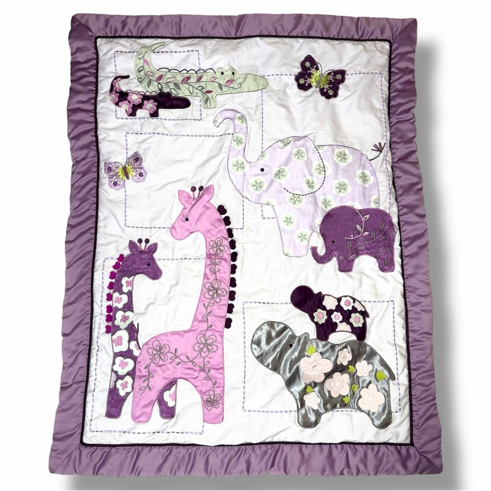 Lambs & Ivy Meadow Patchwork Jungle Crib Quilt Purple Safari